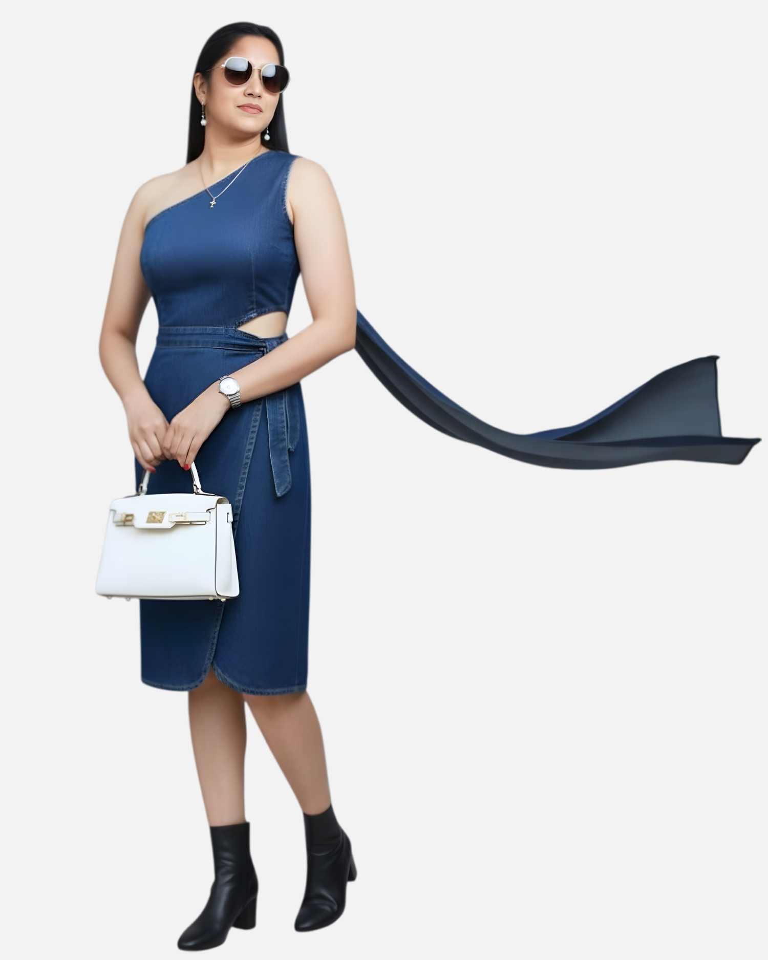 Melifloz One-Shoulder Denim Saree